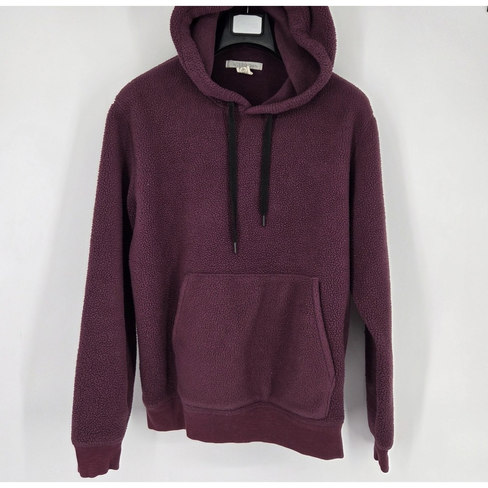 Outerknown Sherpa Fleece Hoodie Men's Medium Burgundy Plum Kangaroo Pocket Soft